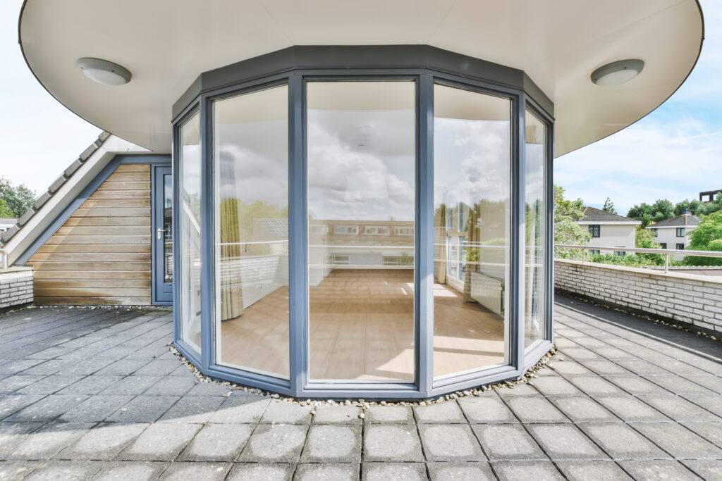 This bow window gives a wide view and lets in lots of natural light